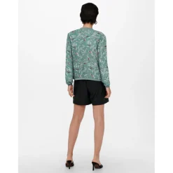 Veste bomber Imprimé all over Col rond Manches longues Poignets côtelés vert