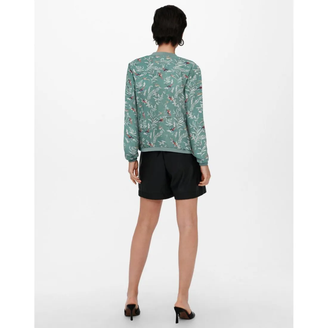 Veste bomber Imprimé all over Col rond Manches longues Poignets côtelés vert
