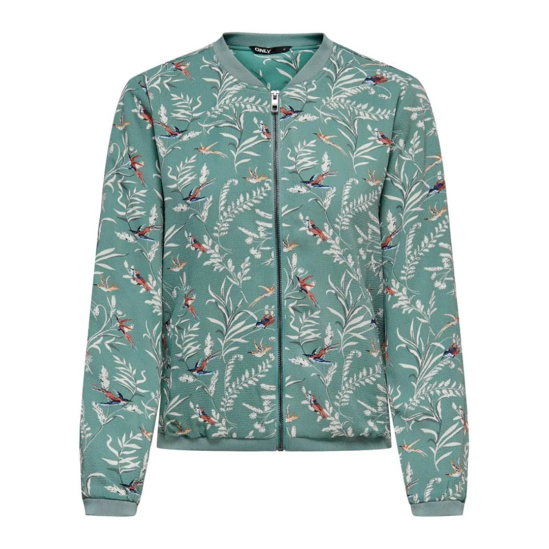 Veste bomber Imprimé all over Col rond Manches longues Poignets côtelés vert