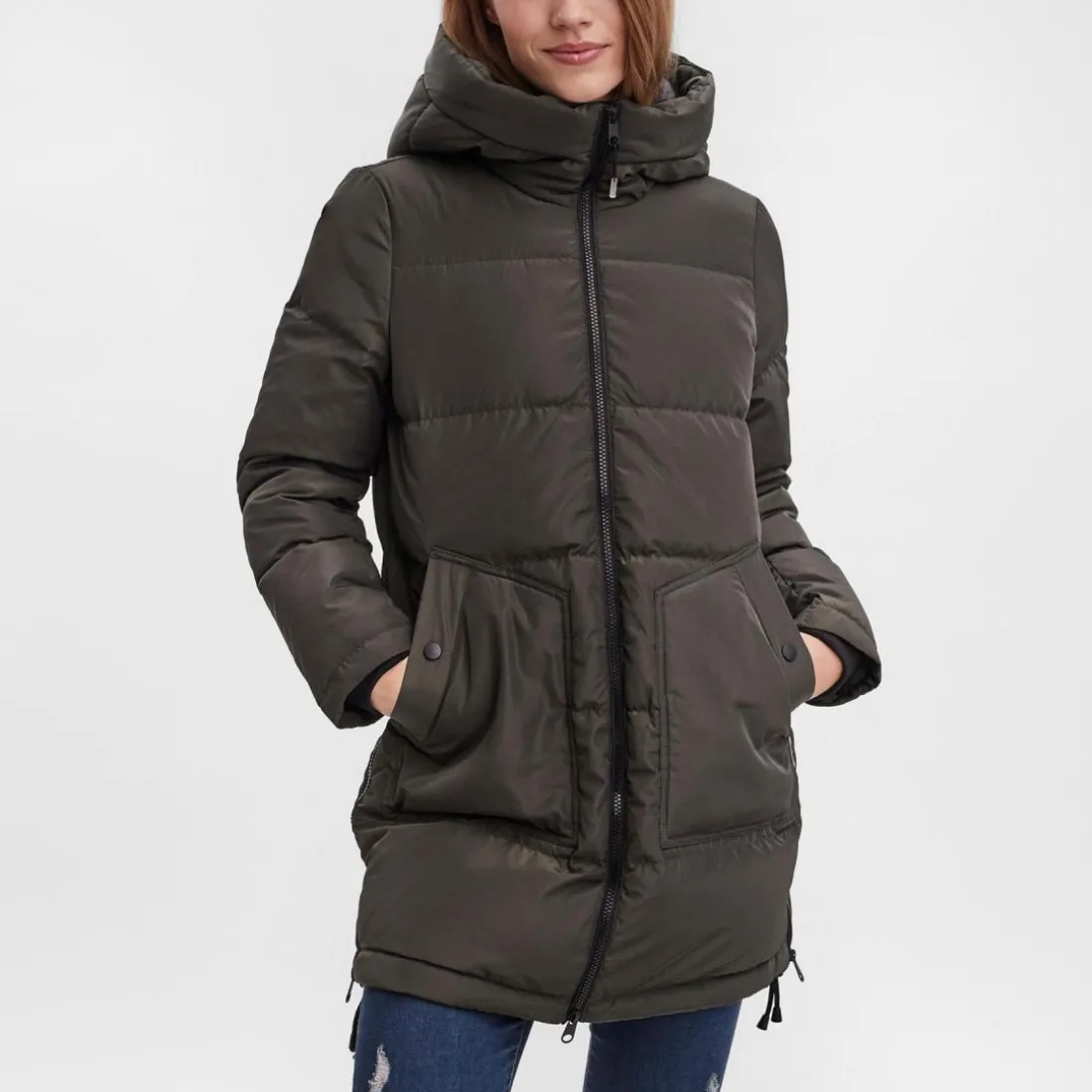 Veste Capuche Manches longues Au-dessus du genou vert