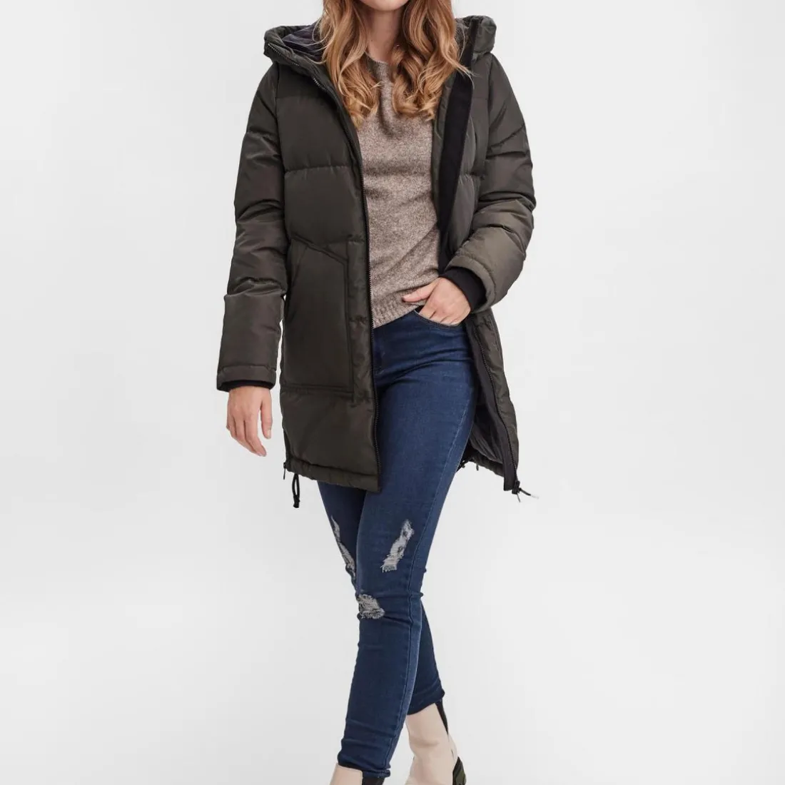 Veste Capuche Manches longues Au-dessus du genou vert