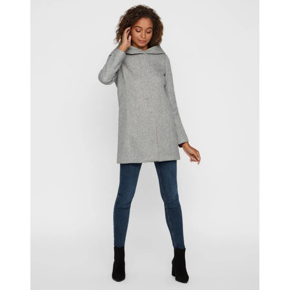 Veste Capuche Manches longues Au-dessus du genou gris