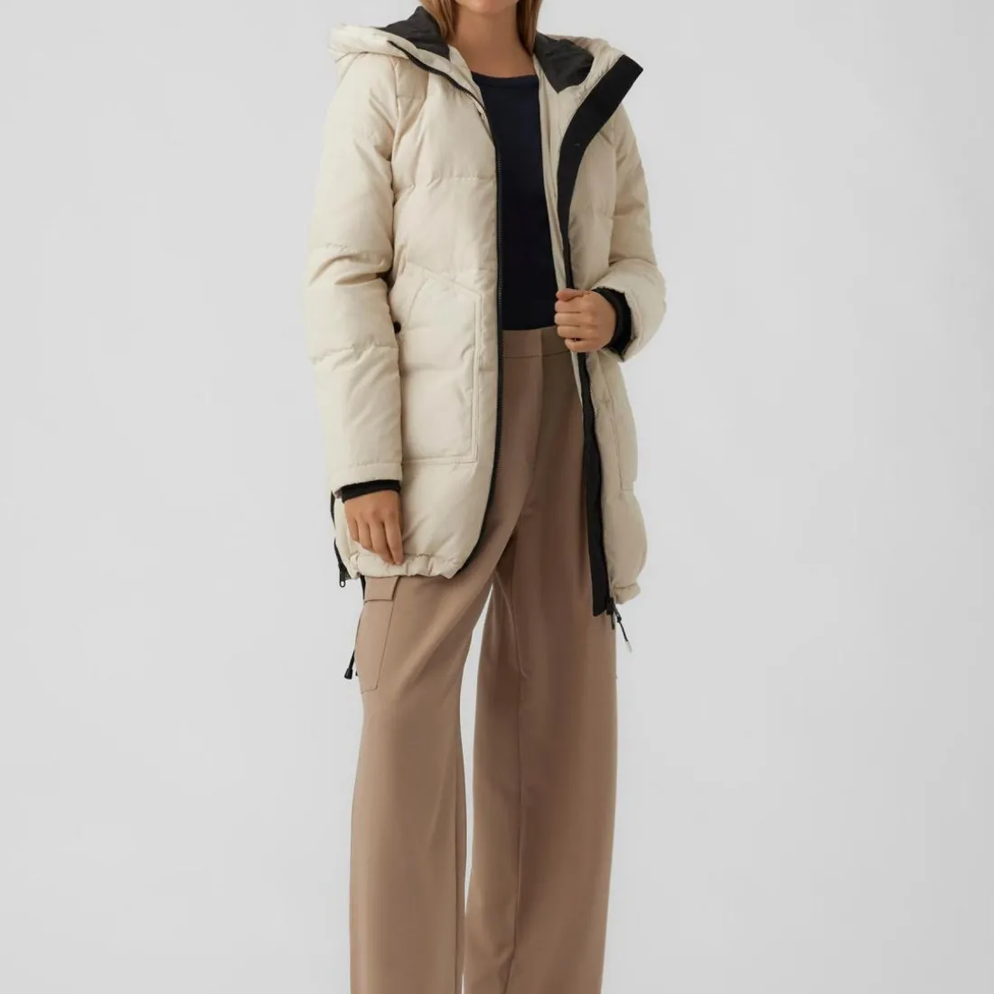 Veste Capuche Manches longues Au-dessus du genou beige