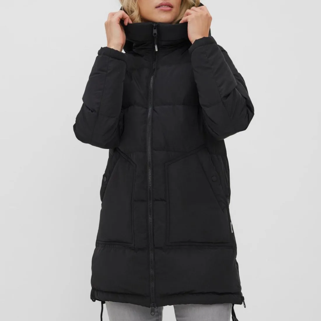 Veste Capuche Manches longues Au-dessus du genou noir Ruth