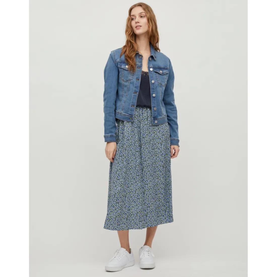 Veste col motard bleu moyen en coton
