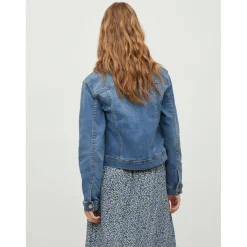 Veste col motard bleu moyen en coton