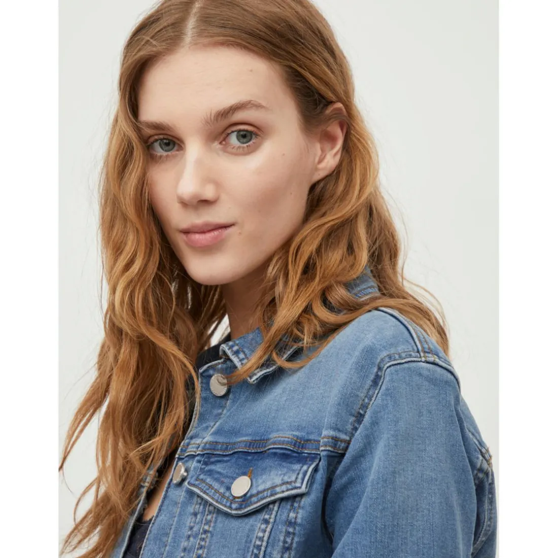Veste col motard bleu moyen en coton