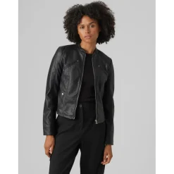 Veste Col motard Manches longues noir en viscose Lyra