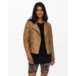 Veste de motard en simili-cuir Col motard Manches longues marron