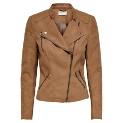 Veste de motard en simili-cuir Col motard Manches longues marron
