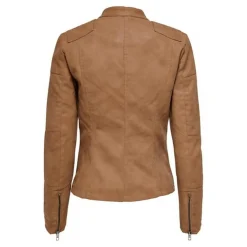 Veste de motard en simili-cuir Col motard Manches longues marron