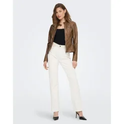 Veste de motard en simili-cuir marron