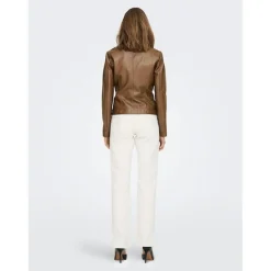 Veste de motard en simili-cuir marron