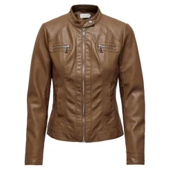Veste de motard en simili-cuir marron