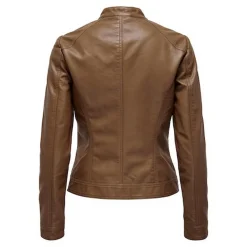 Veste de motard en simili-cuir marron