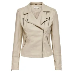 Veste de motard en simili-cuir beige