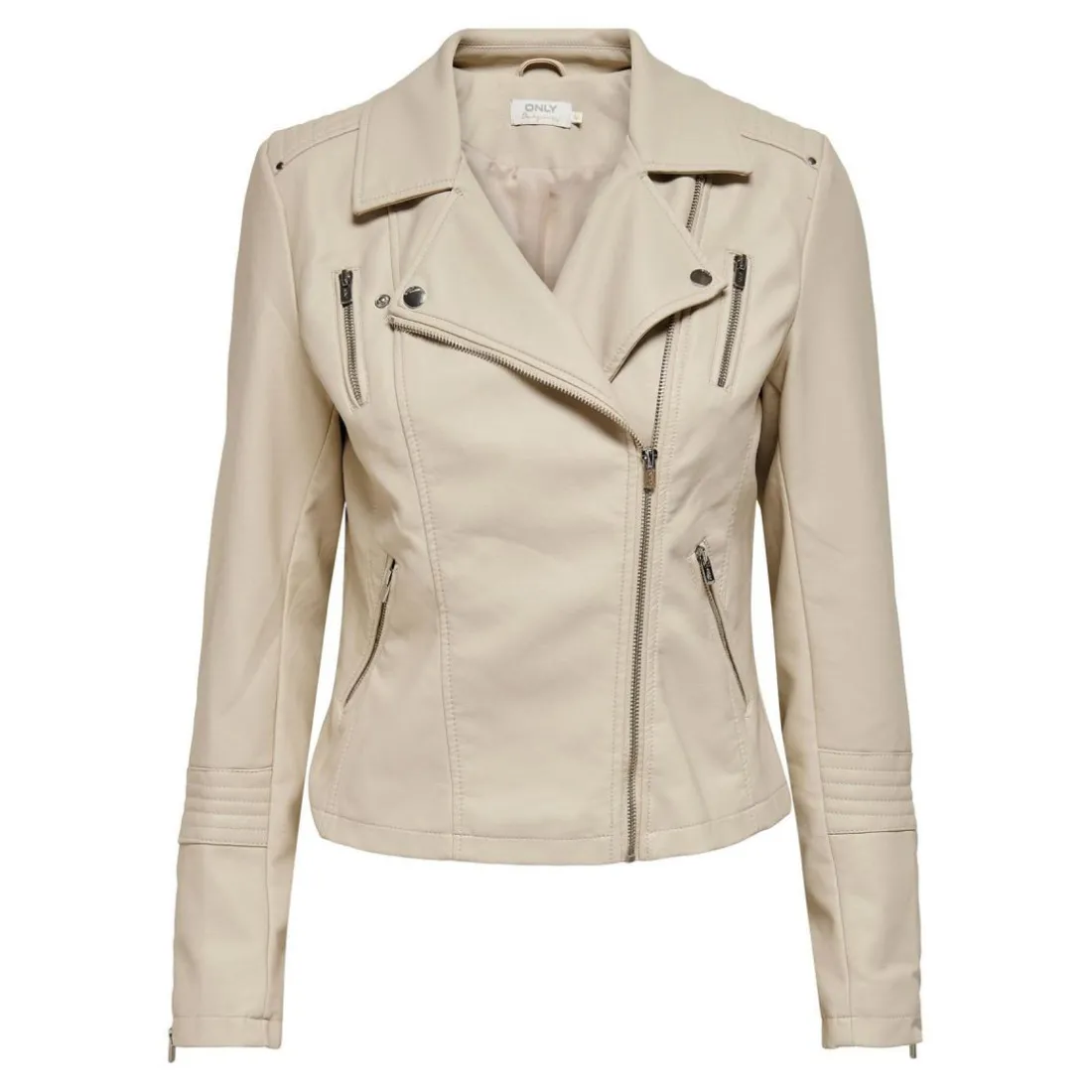Veste de motard en simili-cuir beige
