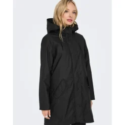 Veste de pluie capuche avec cordon de serrage noir Juno
