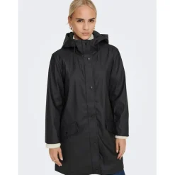 Veste de pluie Imperméable à l'eau Capuche Cordon de serrage à l'ourlet noir