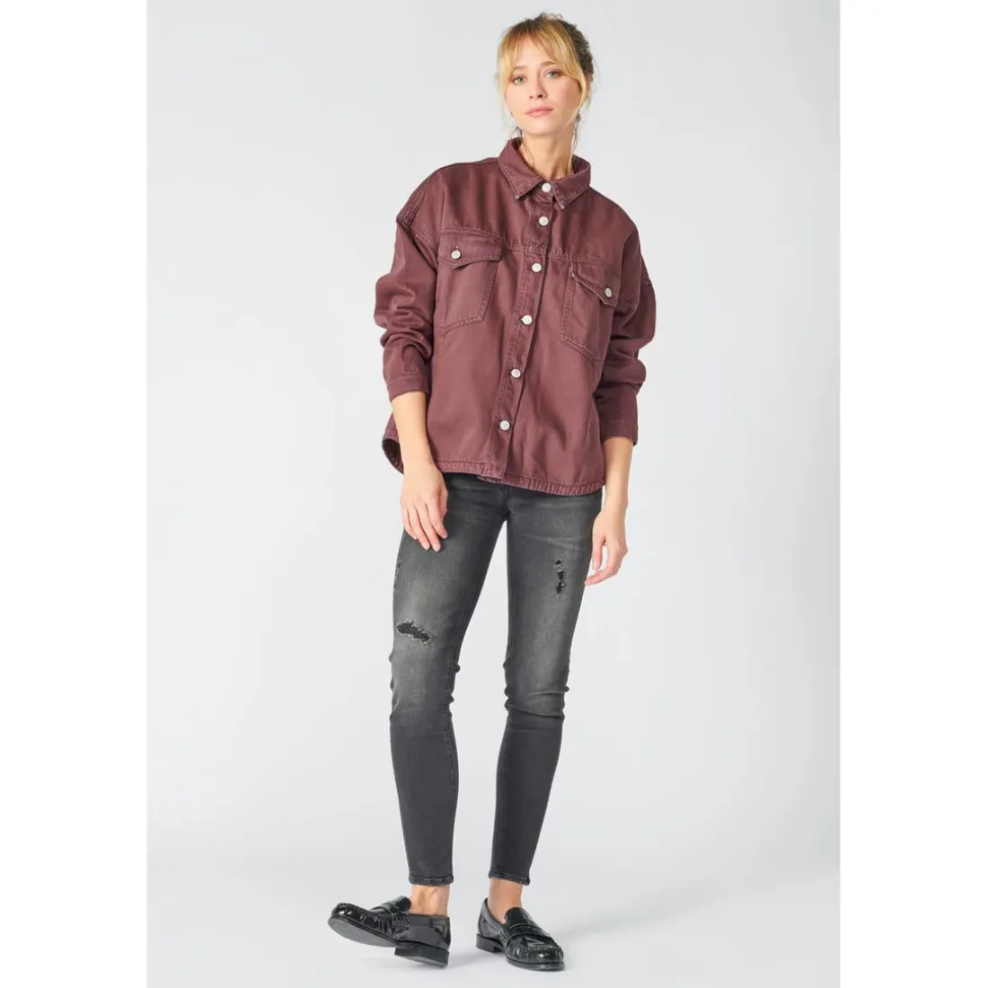 Veste Eliza en jeans lie de vin violet