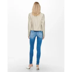 Veste en cuir synthétique court col à revers gris clair Ines
