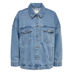 Veste en jean Col en V Manches longues Poignets boutonnés bleu