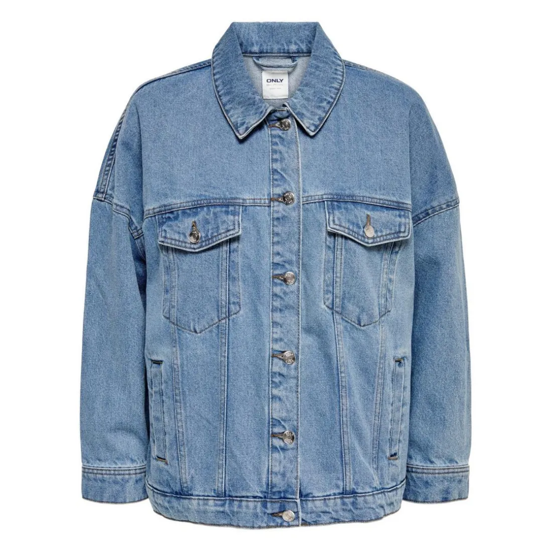 Veste en jean Col en V Manches longues Poignets boutonnés bleu