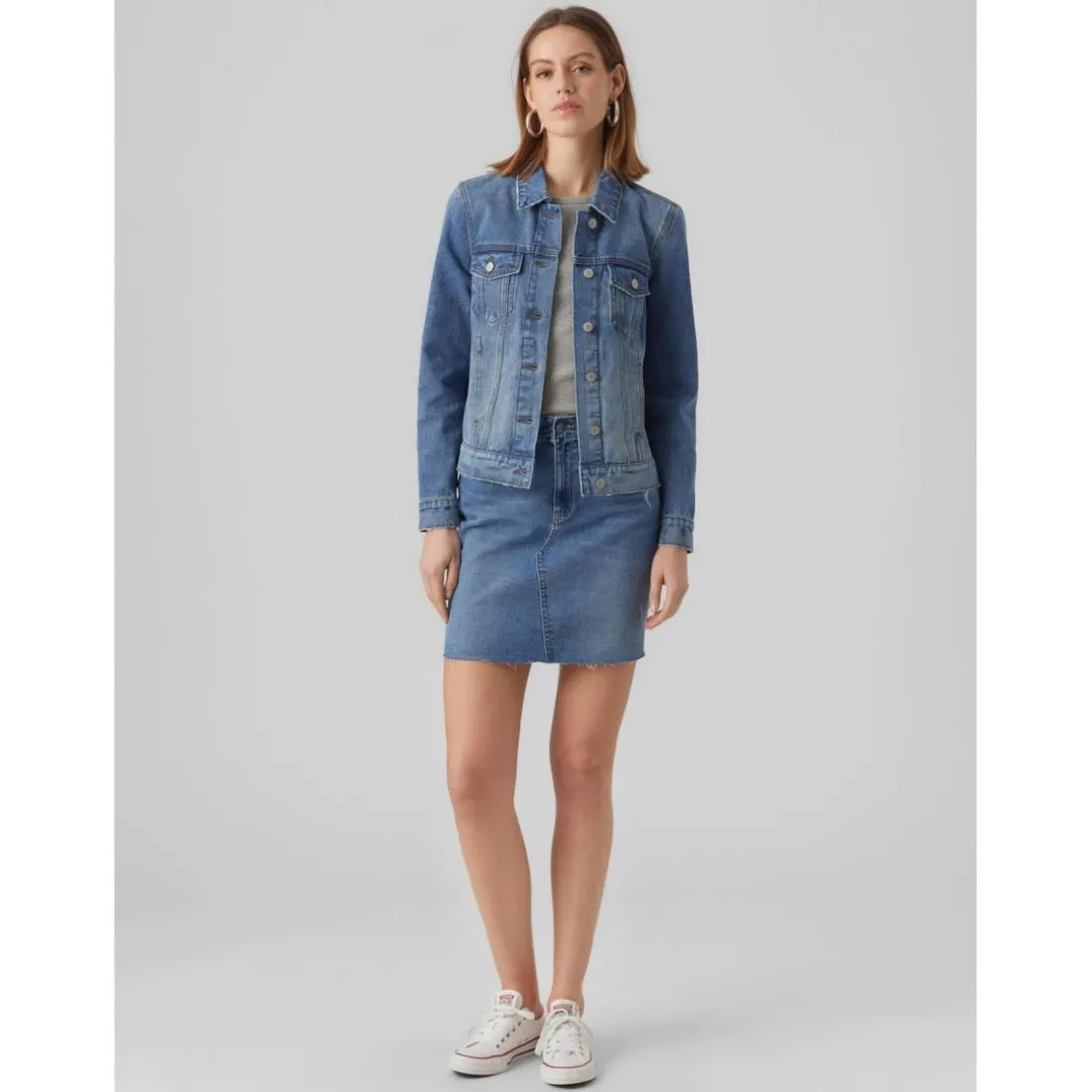 Veste en jean Col en V Manches longues bleu Hope