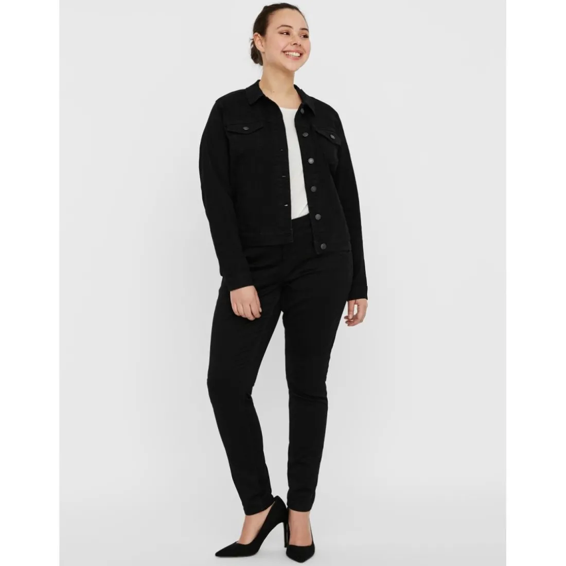 Veste en jean col italien - Noir