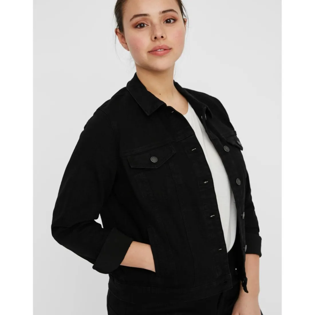 Veste en jean col italien - Noir