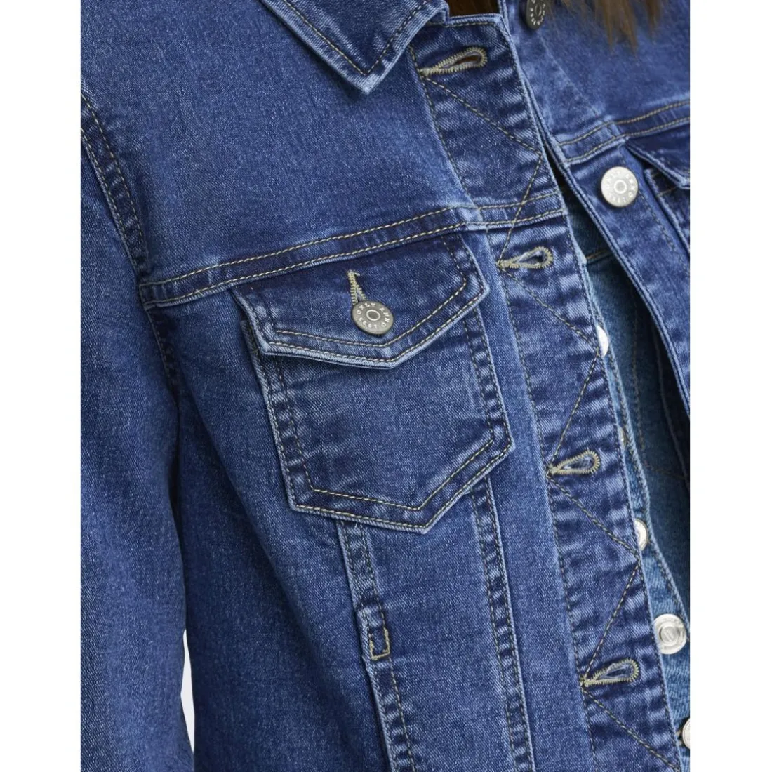 Veste en jean court col italien bleu Cara