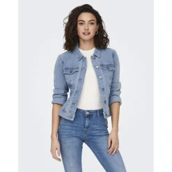 Veste en jean court col italien bleu clair Elise