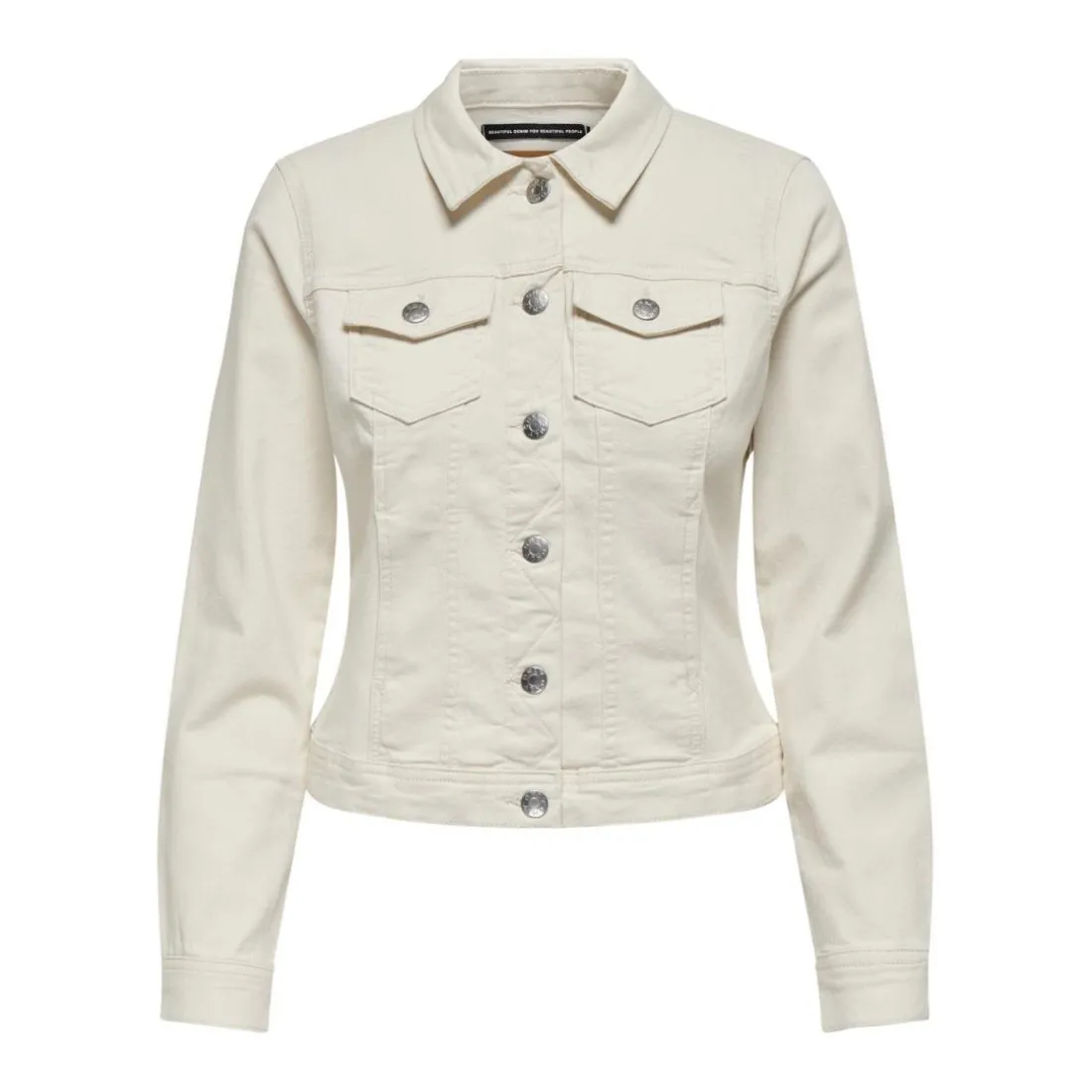 Veste en jean court col italien ecru Anna