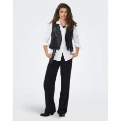 Veste en similicuir Col motard Sans manches noir