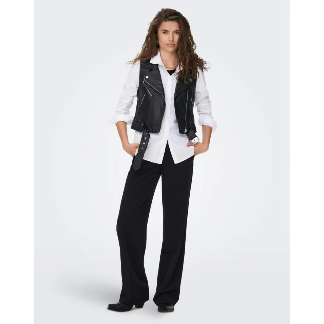 Veste en similicuir Col motard Sans manches noir