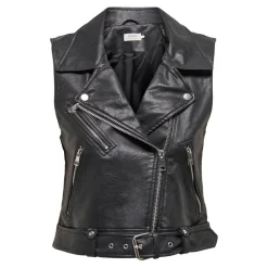 Veste en similicuir Col motard Sans manches noir