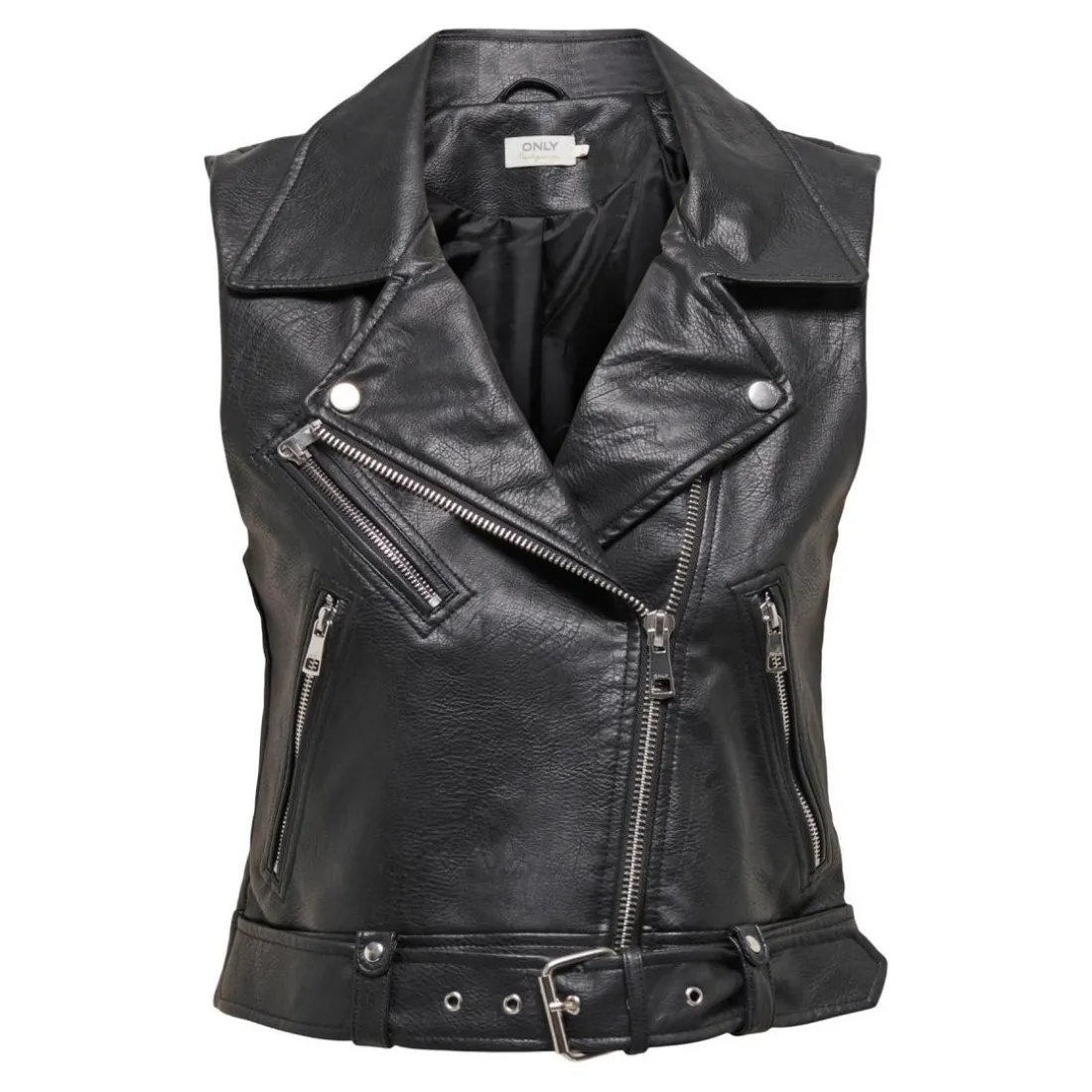 Veste en similicuir Col motard Sans manches noir