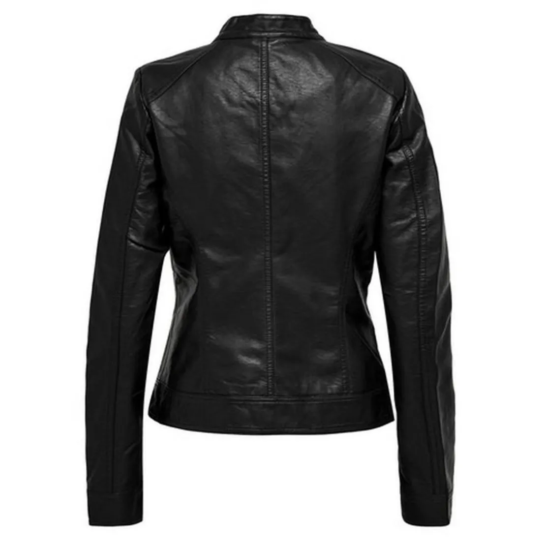 Veste en similicuir Col motard Manches longues Détail matelassés noir Trix