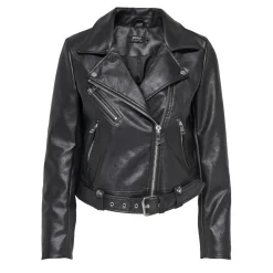 Veste en similicuir col motard noir Maud