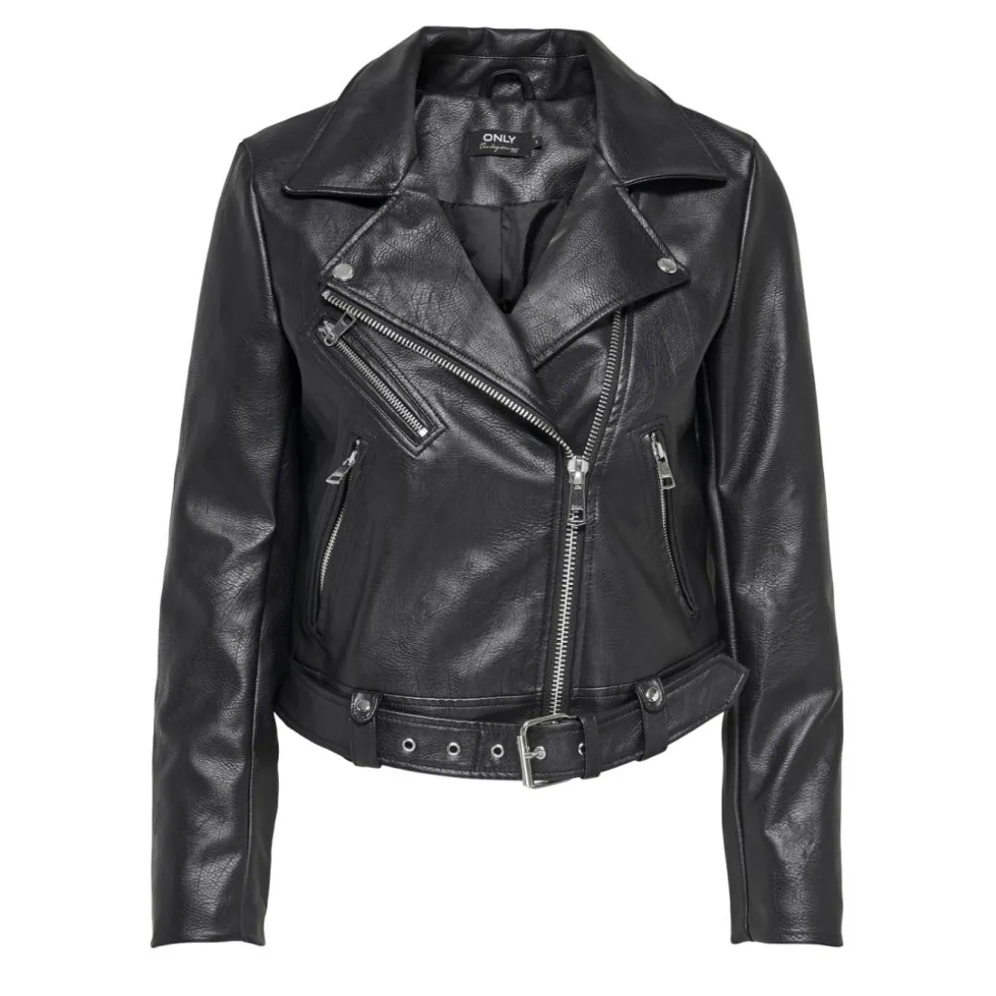 Veste en similicuir col motard noir Maud