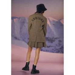 Veste fille blazer Zoyagi à motif pied de poule pour fille beige