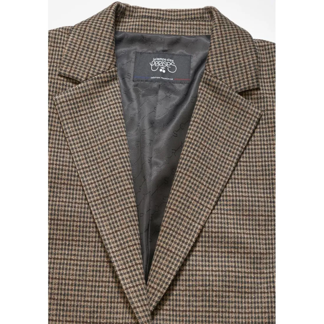 Veste fille blazer Zoyagi à motif pied de poule pour fille beige