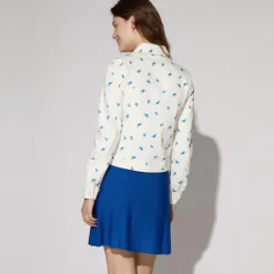 Veste imprimé fleurs bleues écru en coton