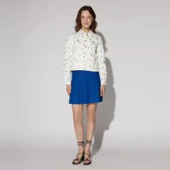 Veste imprimé fleurs bleues écru en coton