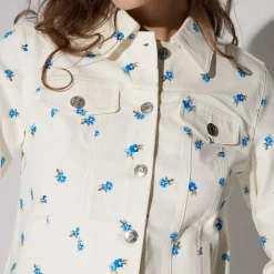 Veste imprimé fleurs bleues écru en coton