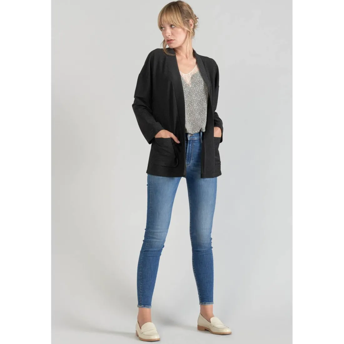 Veste kimono Sobrado noir brillant