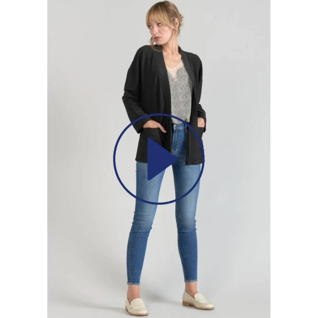 Veste kimono Sobrado noir brillant