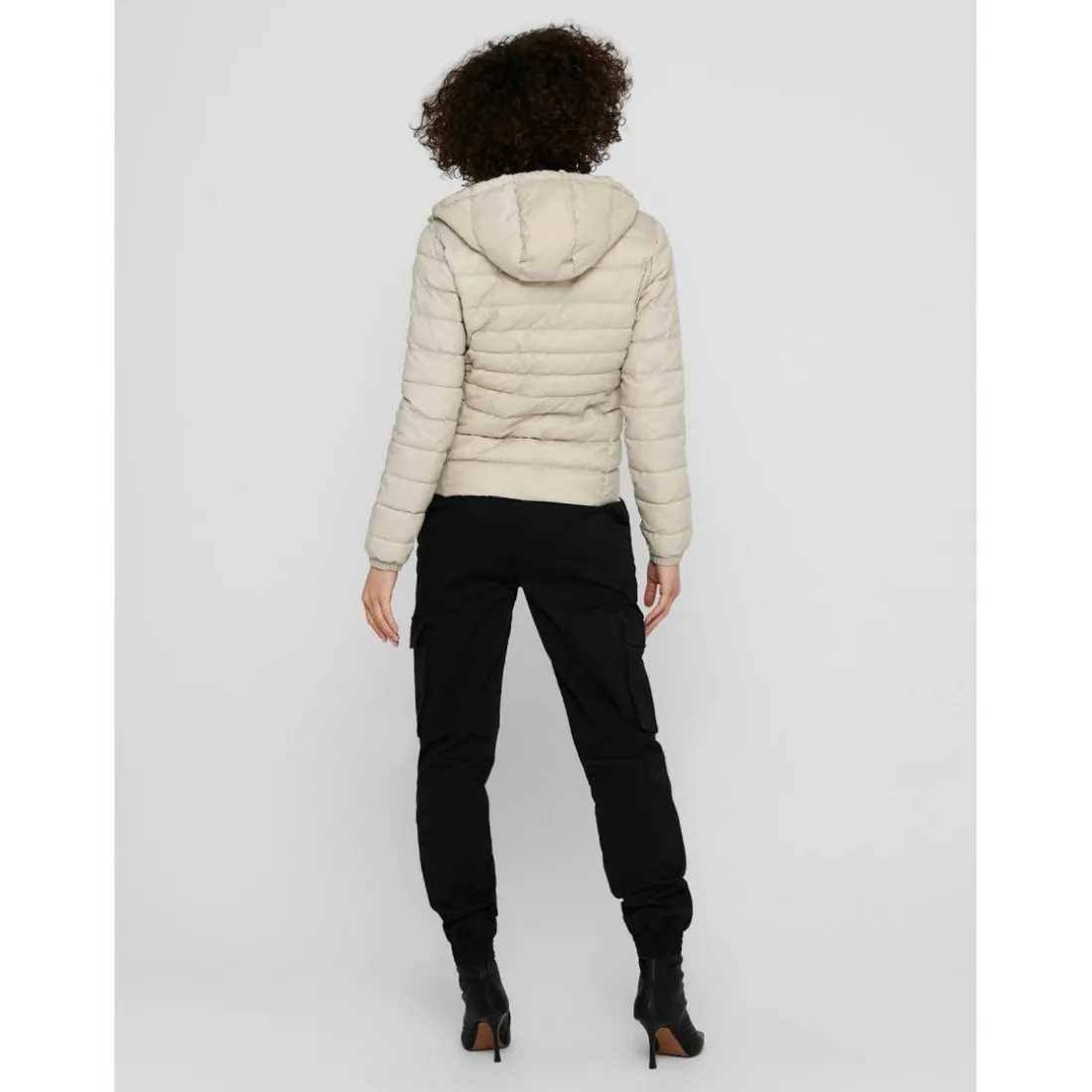 Veste matelassée Col montant haut Manches longues beige en nylon
