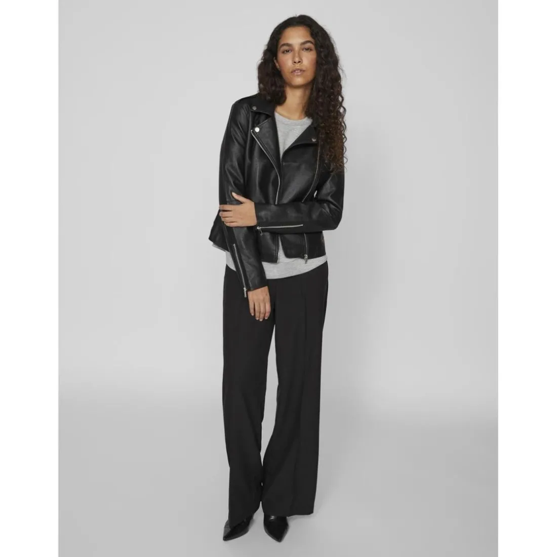 Veste motard poignets zippés noir en viscose