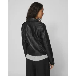 Veste motard poignets zippés noir en viscose